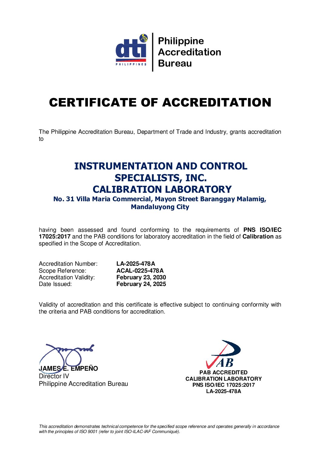 CERTIFICATE OF ACCREDITATION - ISO17025